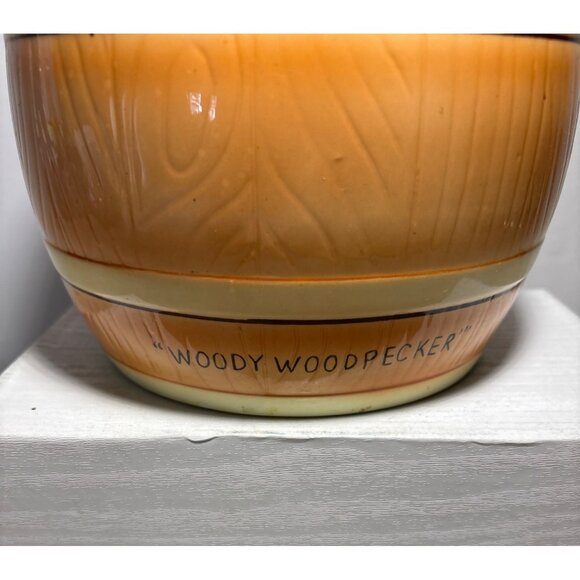 Vtg Woody Woodpecker Cookie Jar Barrel Design Ceramic Collectible Lid 9" Tall - Picture 11 of 16
